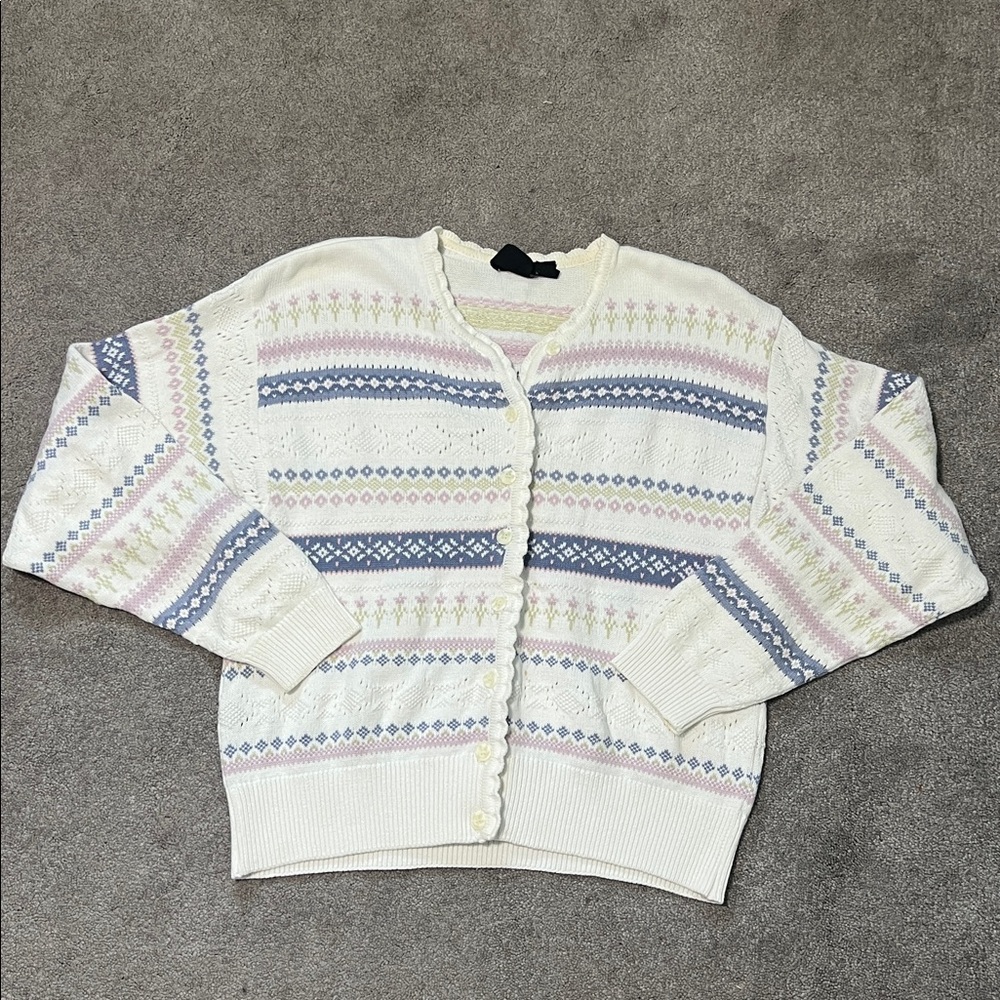Vintage Liz Sport 100% Cotton Knit Button Down Cardigan Sweater‎ Cottage Core L